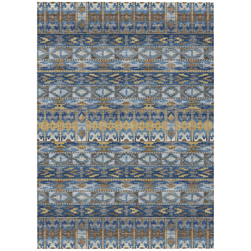 10' X 14' Navy Blue And Blue Geometric Washable Indoor Outdoor Area Rug Homeroots Outdoor
