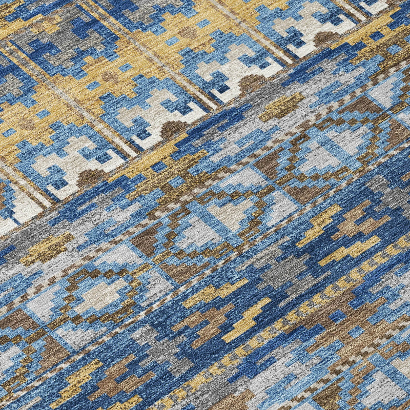 10' X 14' Navy Blue And Blue Geometric Washable Indoor Outdoor Area Rug Homeroots Outdoor