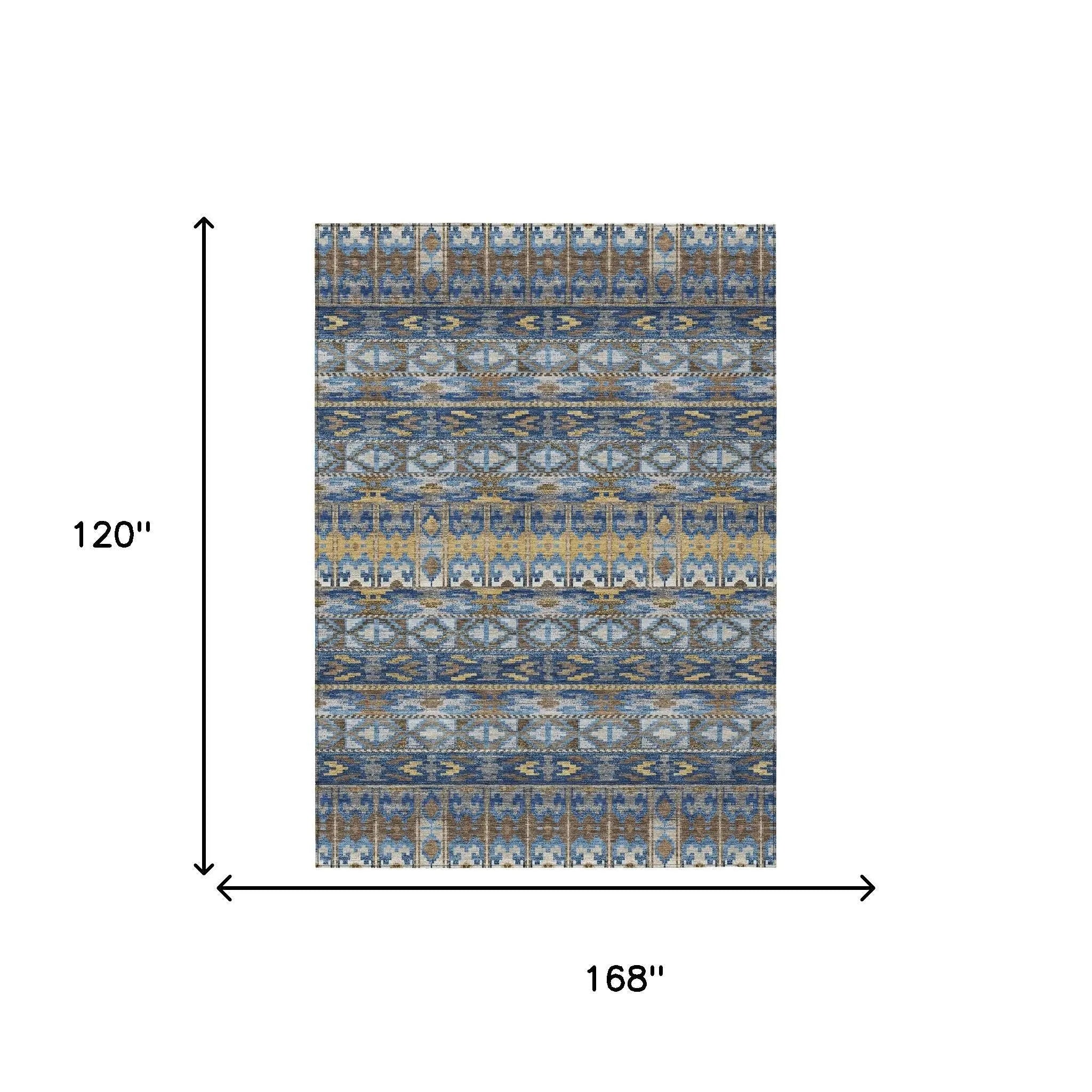 10' X 14' Navy Blue And Blue Geometric Washable Indoor Outdoor Area Rug Homeroots Outdoor
