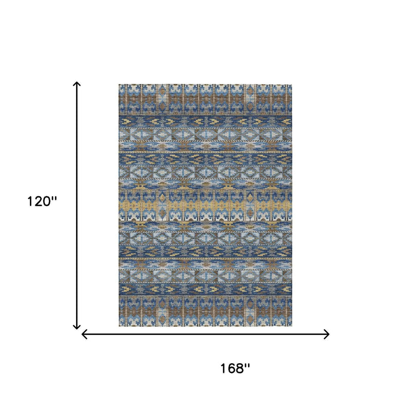 10' X 14' Navy Blue And Blue Geometric Washable Indoor Outdoor Area Rug Homeroots Outdoor