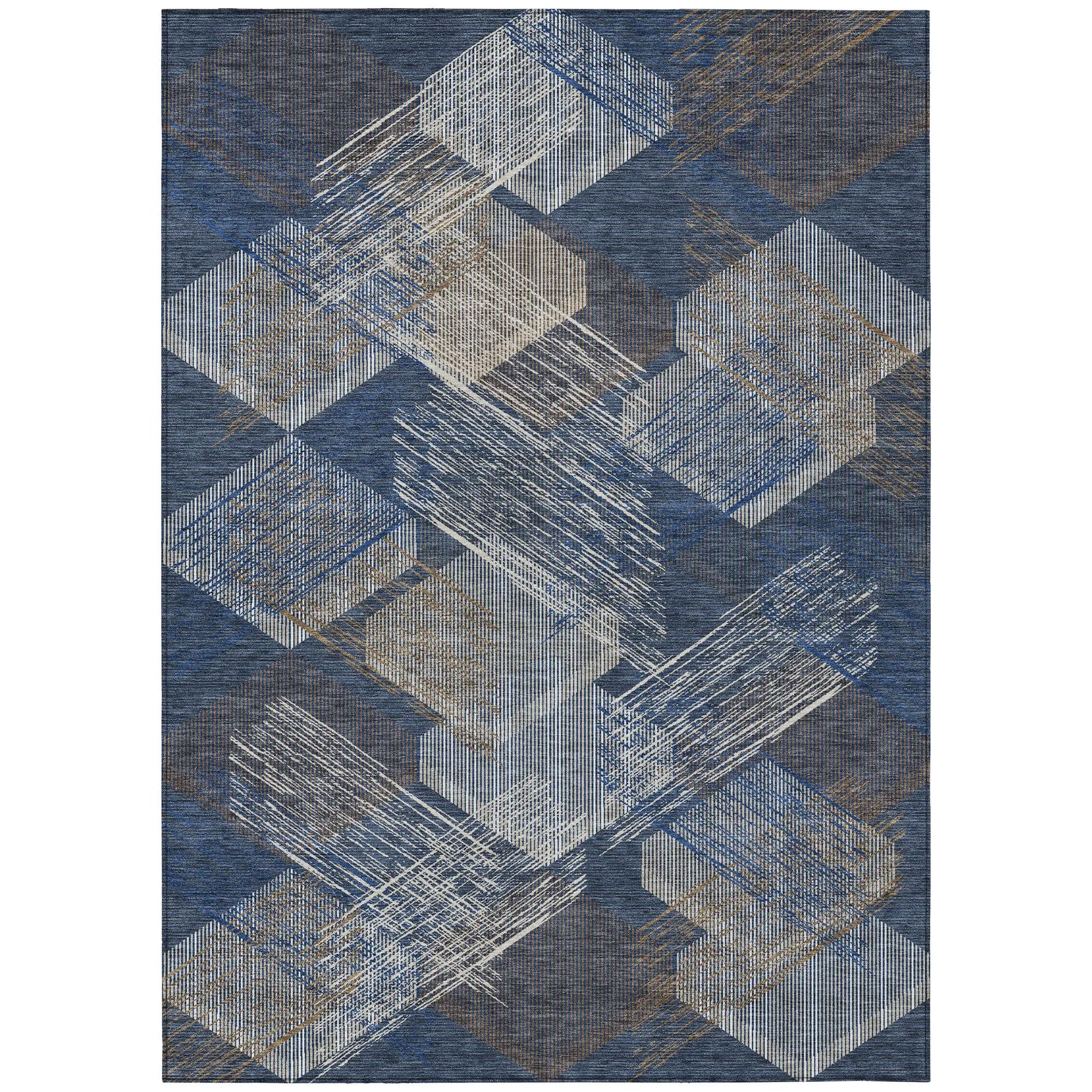 10' X 14' Navy Blue And Blue Geometric Washable Indoor Outdoor Area Rug Homeroots Outdoor