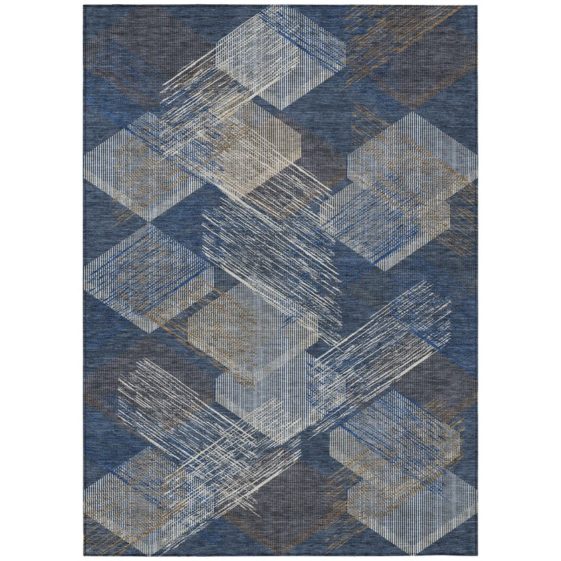 10' X 14' Navy Blue And Blue Geometric Washable Indoor Outdoor Area Rug Homeroots Outdoor