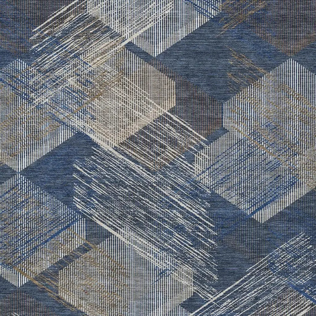 10' X 14' Navy Blue And Blue Geometric Washable Indoor Outdoor Area Rug Homeroots Outdoor