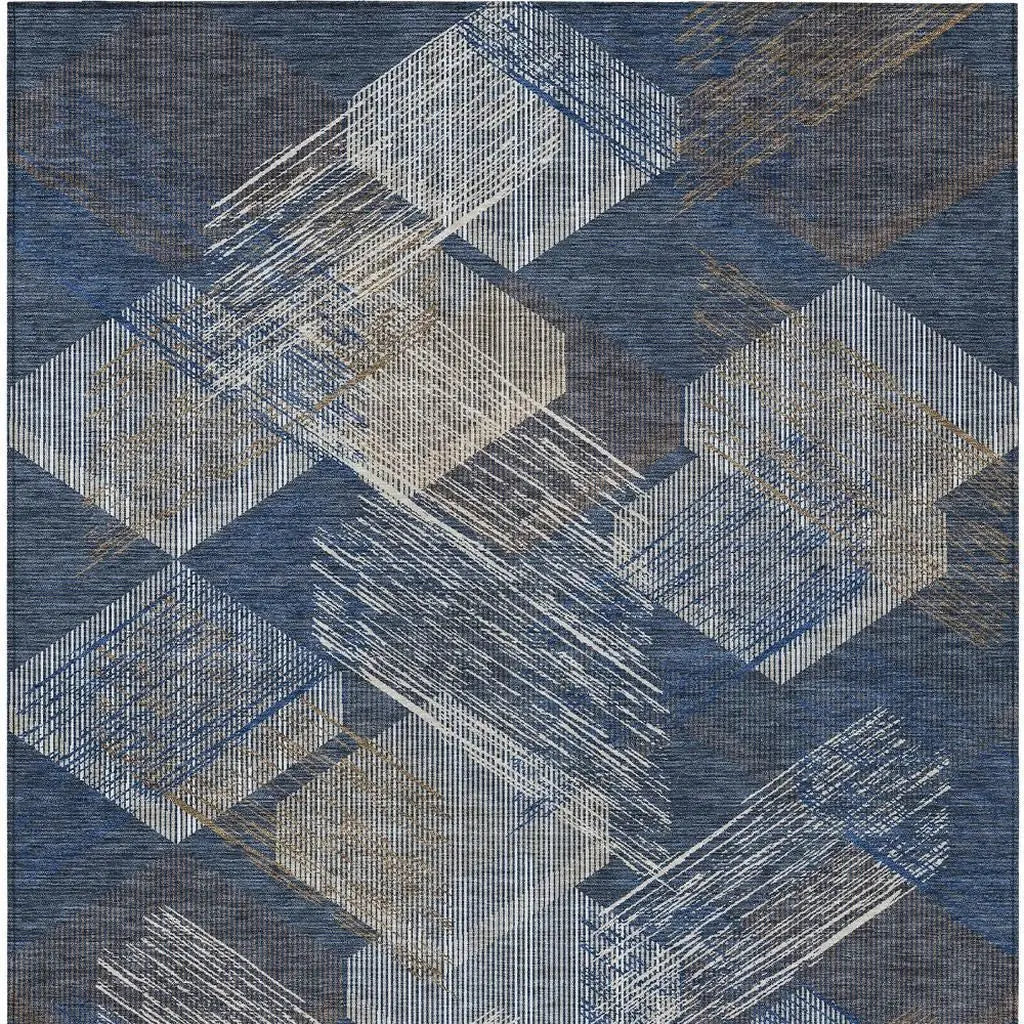 10' X 14' Navy Blue And Blue Geometric Washable Indoor Outdoor Area Rug Homeroots Outdoor
