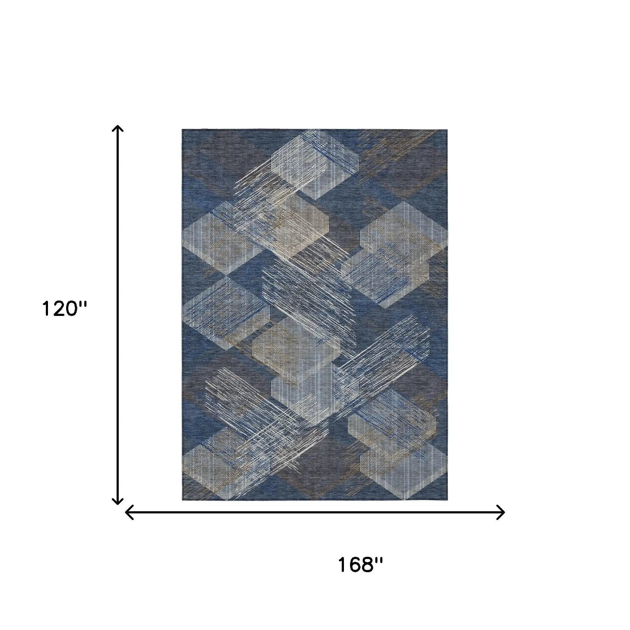 10' X 14' Navy Blue And Blue Geometric Washable Indoor Outdoor Area Rug Homeroots Outdoor