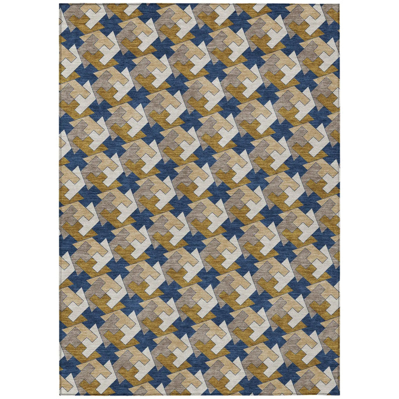 10' X 14' Navy Blue And Blue Geometric Washable Indoor Outdoor Area Rug Homeroots Outdoor