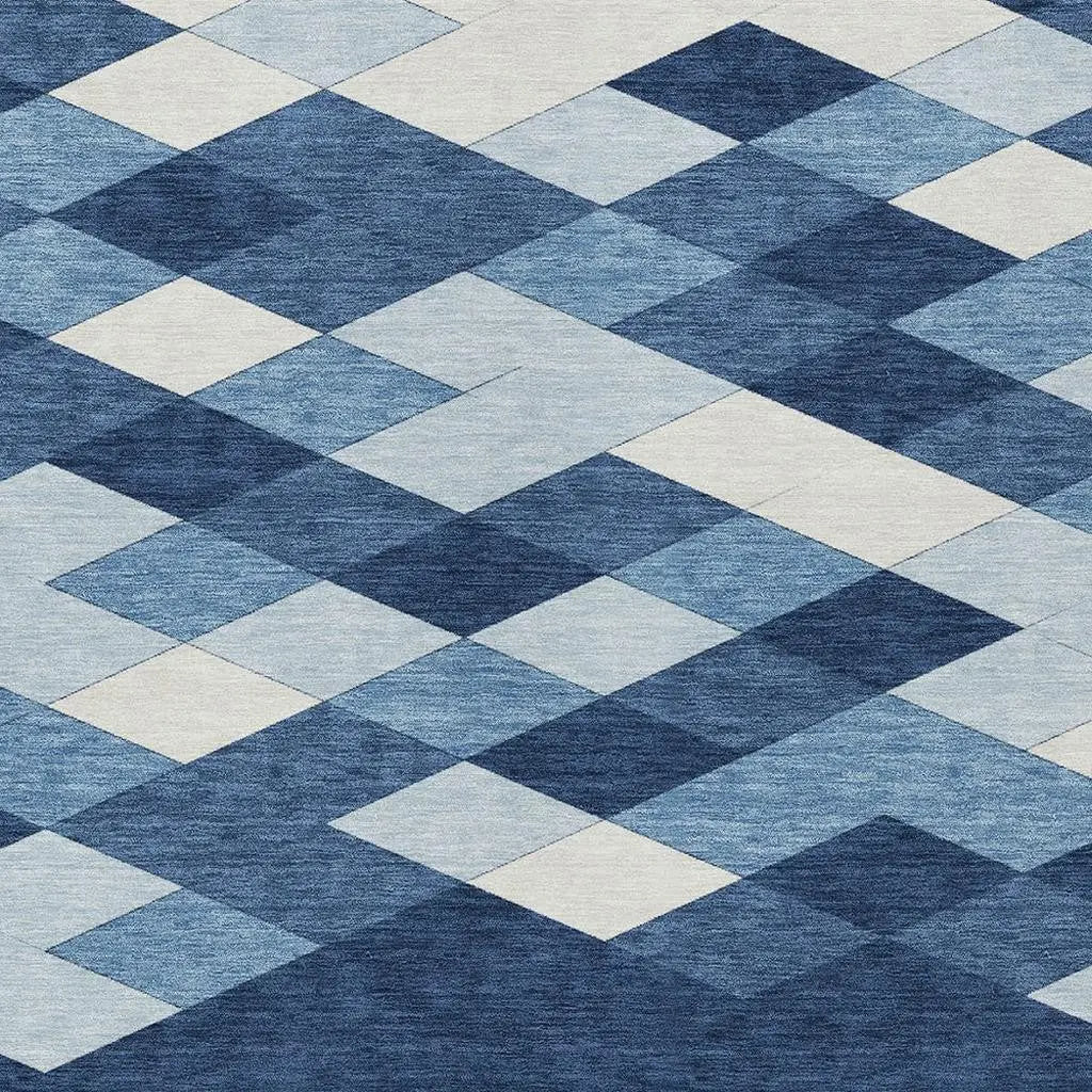 10' X 14' Navy Blue And Blue Geometric Washable Indoor Outdoor Area Rug Homeroots Outdoor