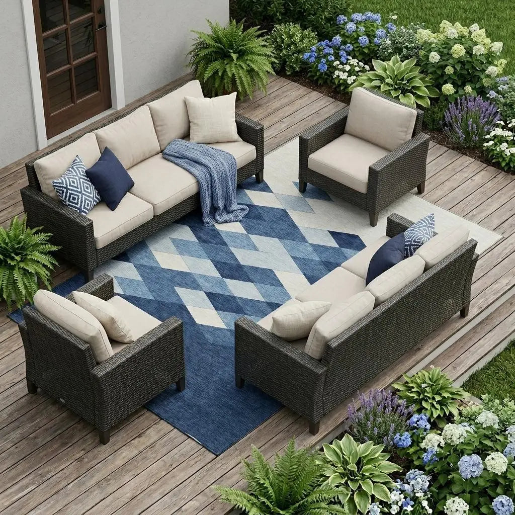 10' X 14' Navy Blue And Blue Geometric Washable Indoor Outdoor Area Rug Homeroots Outdoor