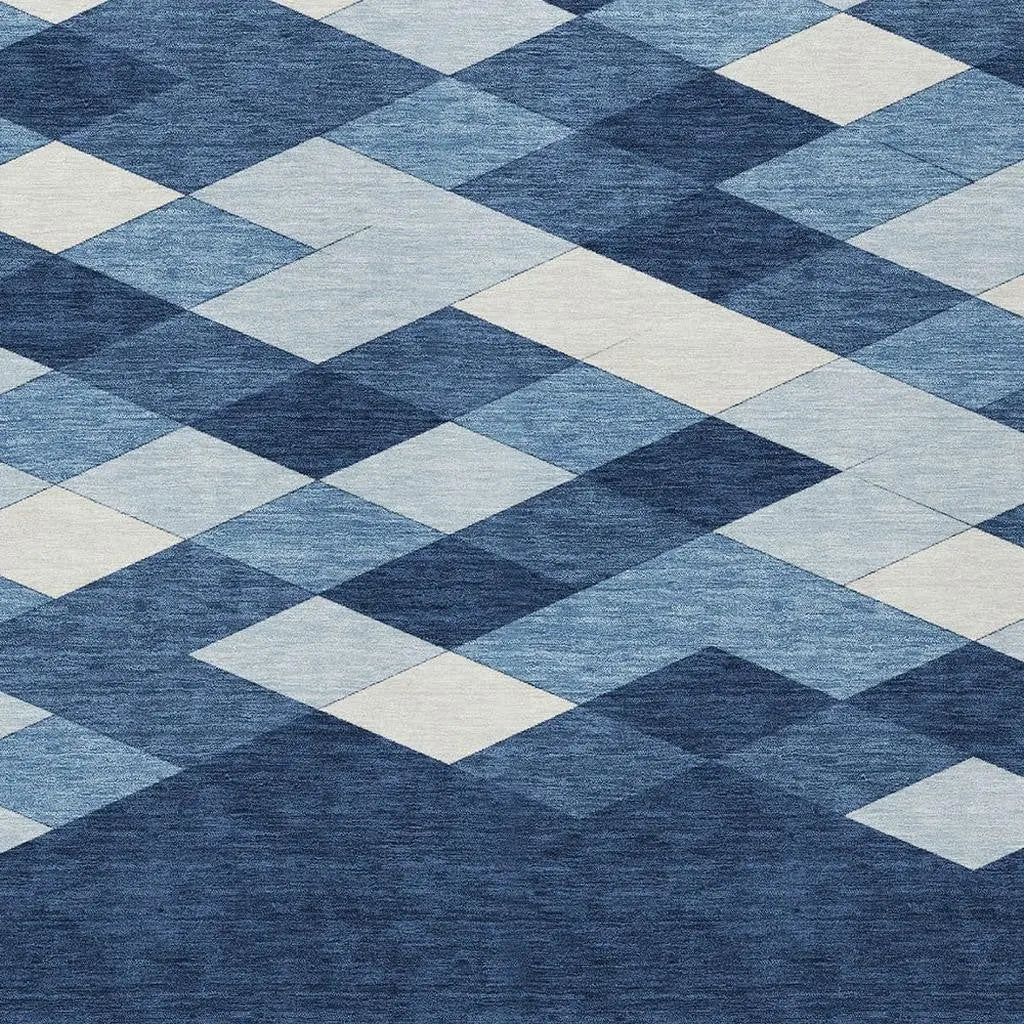 10' X 14' Navy Blue And Blue Geometric Washable Indoor Outdoor Area Rug Homeroots Outdoor