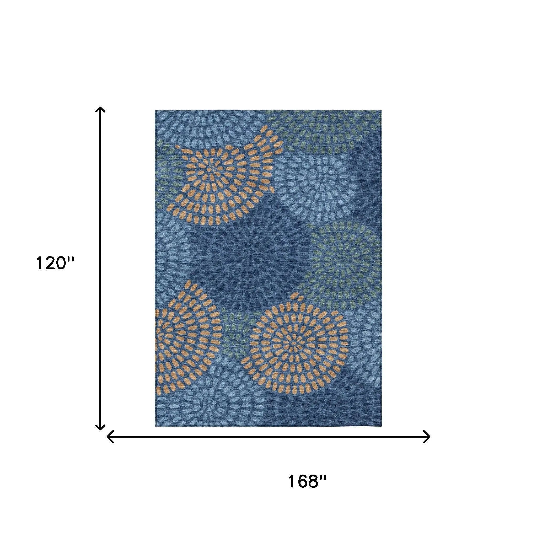 10' X 14' Navy Blue And Blue Geometric Washable Indoor Outdoor Area Rug Homeroots Outdoor