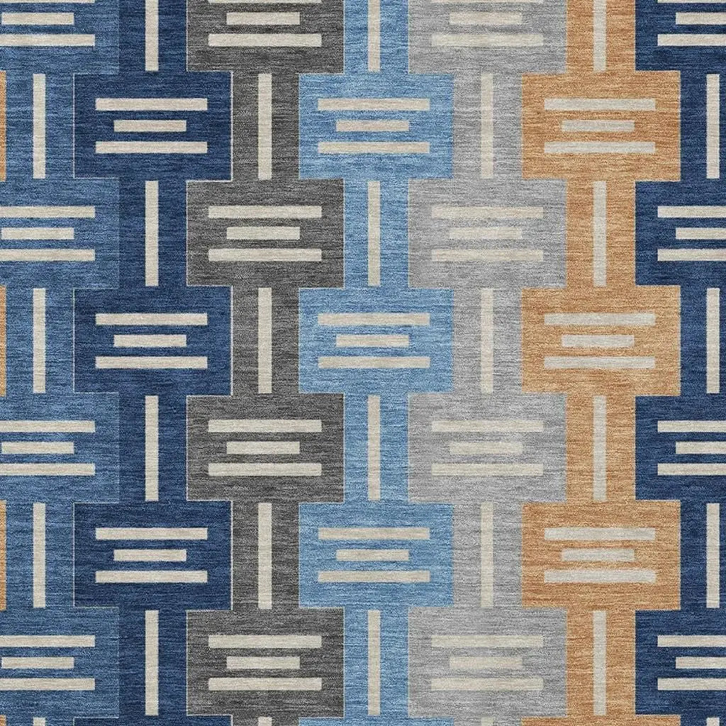 10' X 14' Navy Blue And Blue Geometric Washable Indoor Outdoor Area Rug Homeroots Outdoor