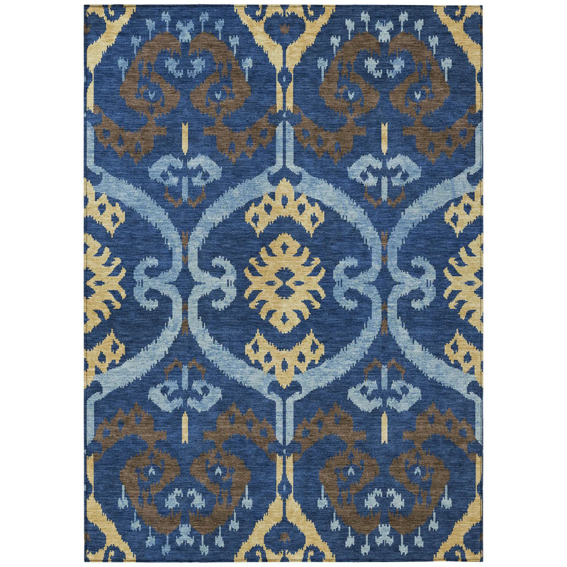 10' X 14' Navy Blue And Blue Ikat Washable Indoor Outdoor Area Rug Homeroots Outdoor