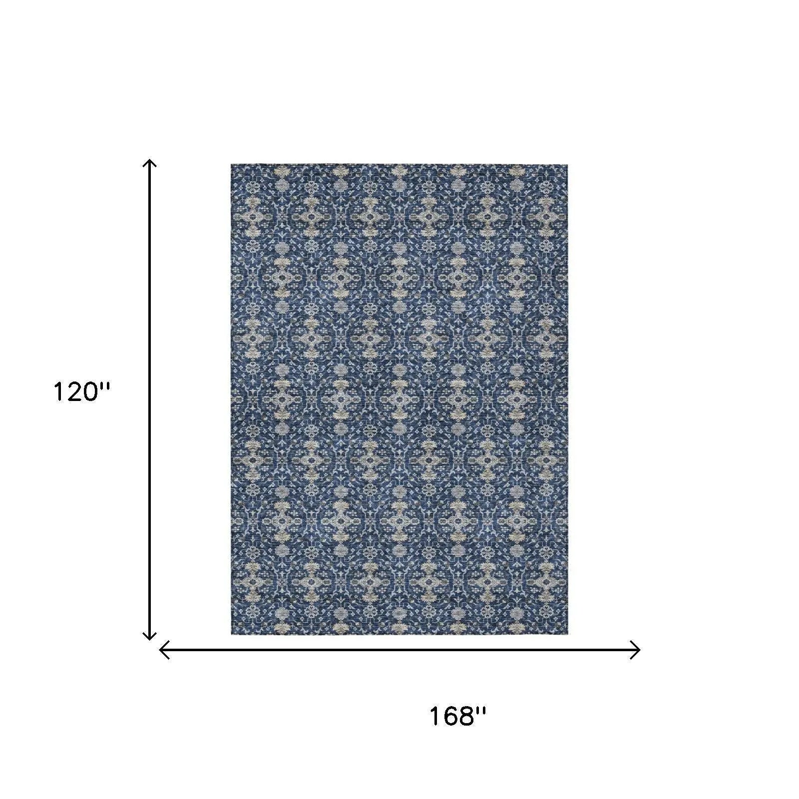 10' X 14' Navy Blue And Blue Oriental Washable Indoor Outdoor Area Rug Homeroots Outdoor