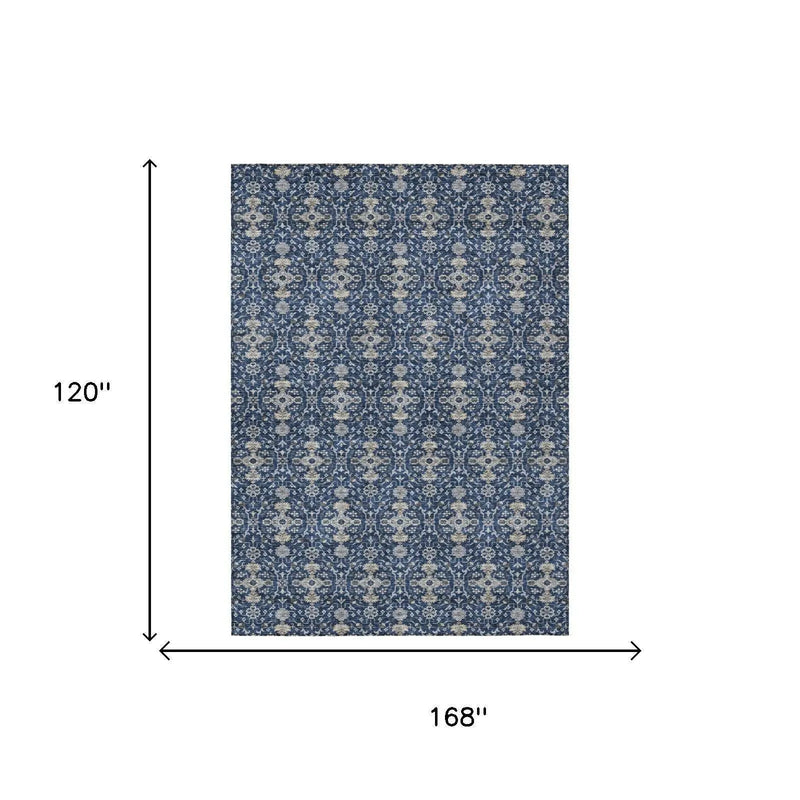 10' X 14' Navy Blue And Blue Oriental Washable Indoor Outdoor Area Rug Homeroots Outdoor