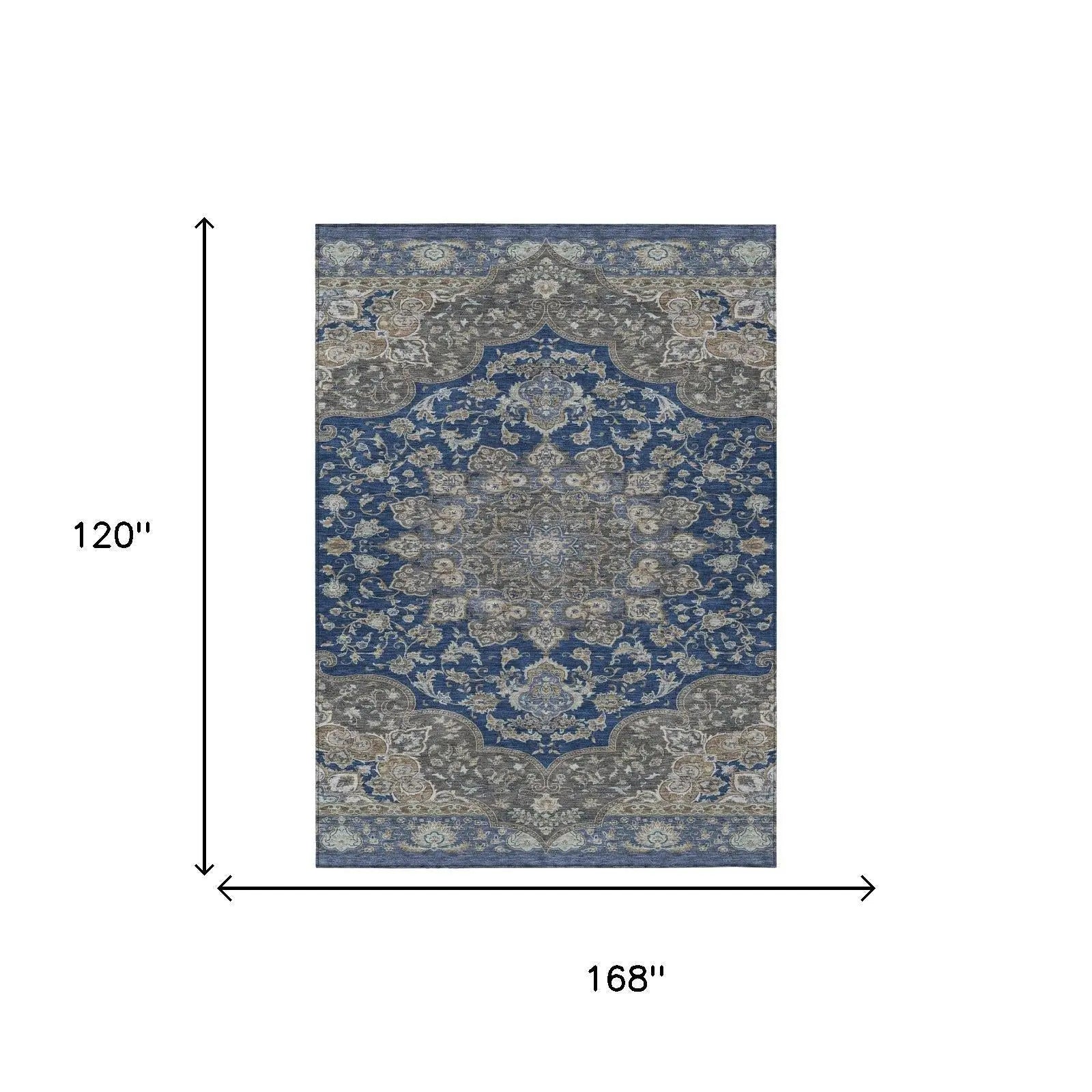 10' X 14' Navy Blue And Blue Oriental Washable Indoor Outdoor Area Rug Homeroots Outdoor