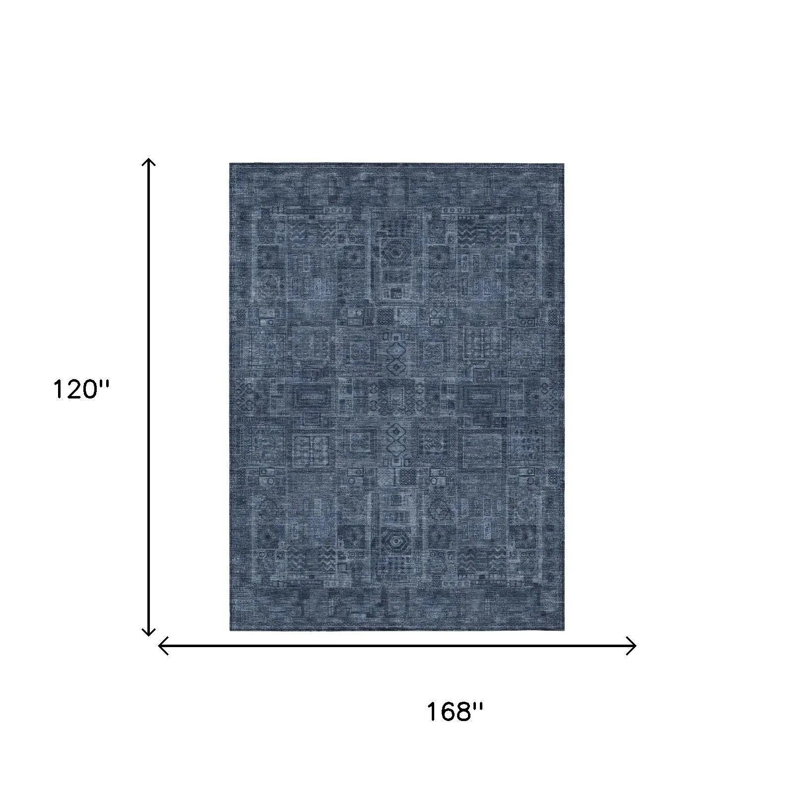 10' X 14' Navy Blue And Blue Oriental Washable Indoor Outdoor Area Rug Homeroots Outdoor