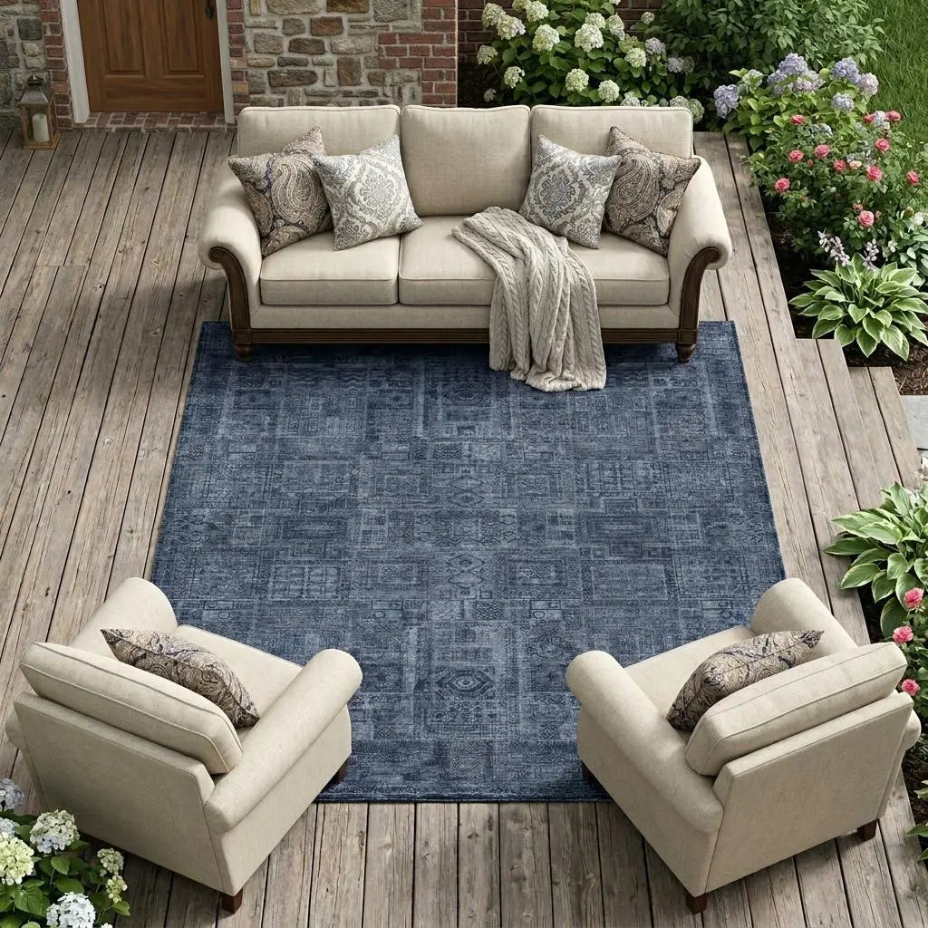 10' X 14' Navy Blue And Blue Oriental Washable Indoor Outdoor Area Rug Homeroots Outdoor