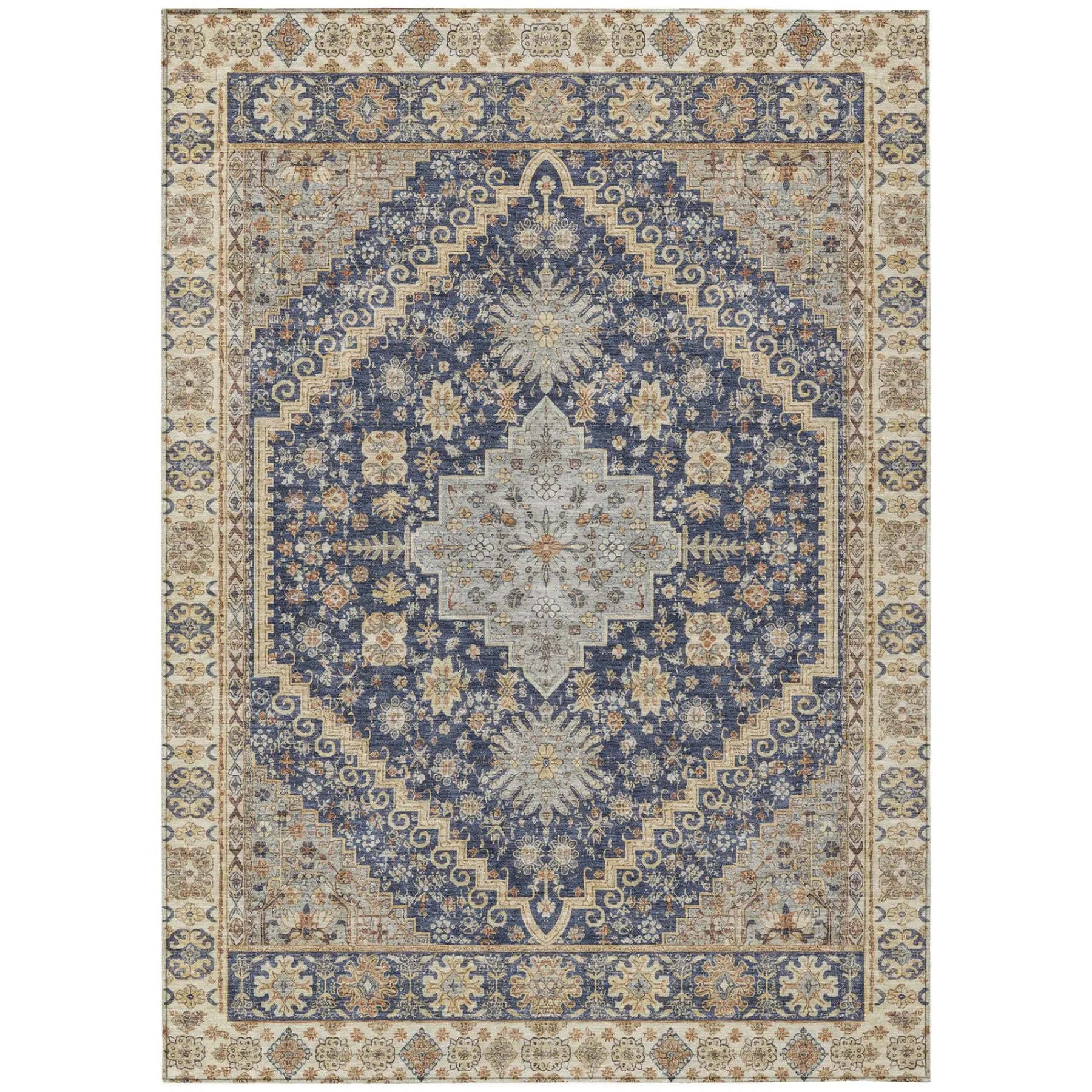 10' X 14' Navy Blue And Blue Oriental Washable Indoor Outdoor Area Rug Homeroots Outdoor