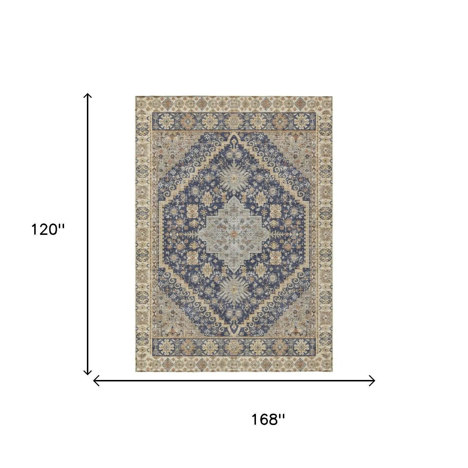 10' X 14' Navy Blue And Blue Oriental Washable Indoor Outdoor Area Rug Homeroots Outdoor