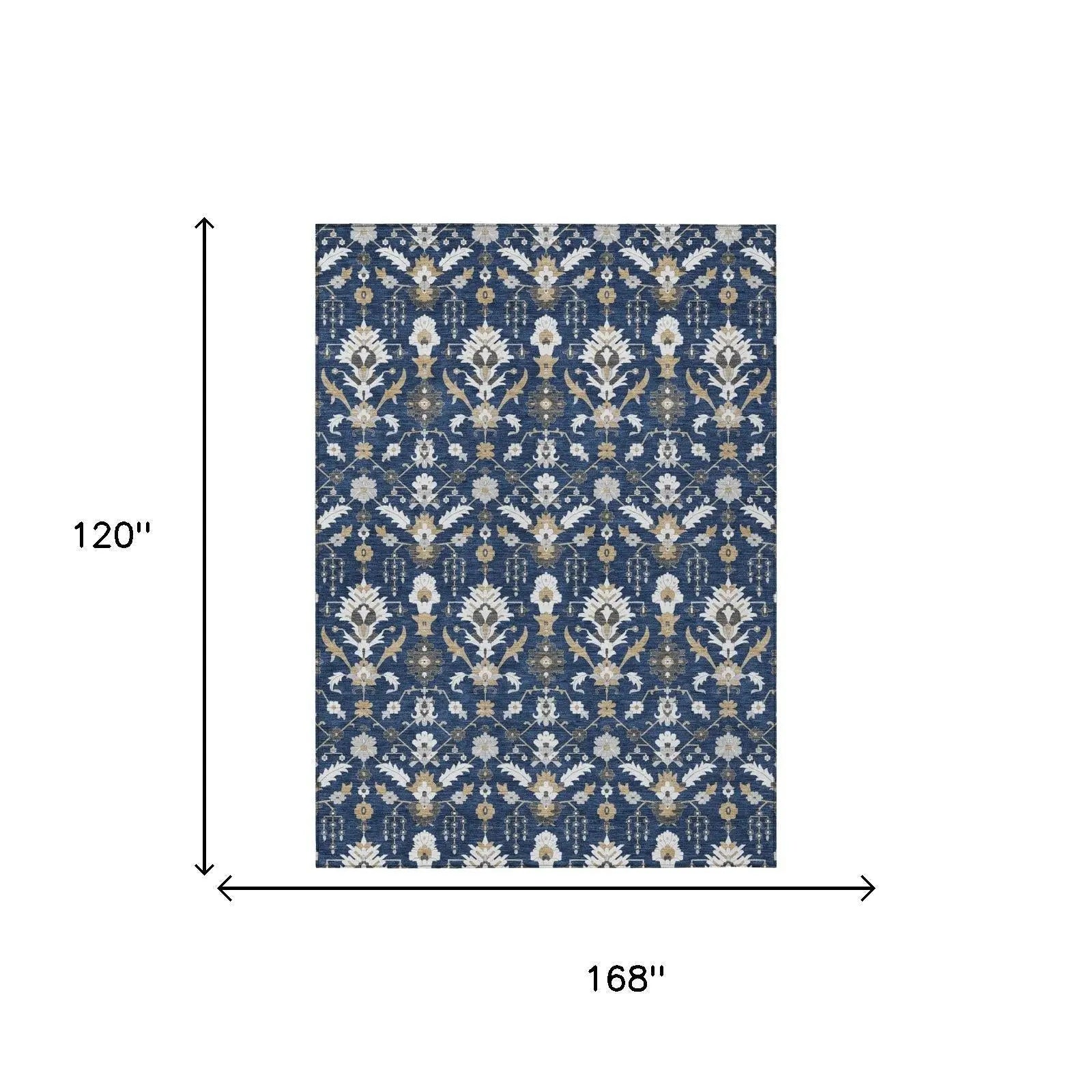 10' X 14' Navy Blue And Blue Oriental Washable Indoor Outdoor Area Rug Homeroots Outdoor