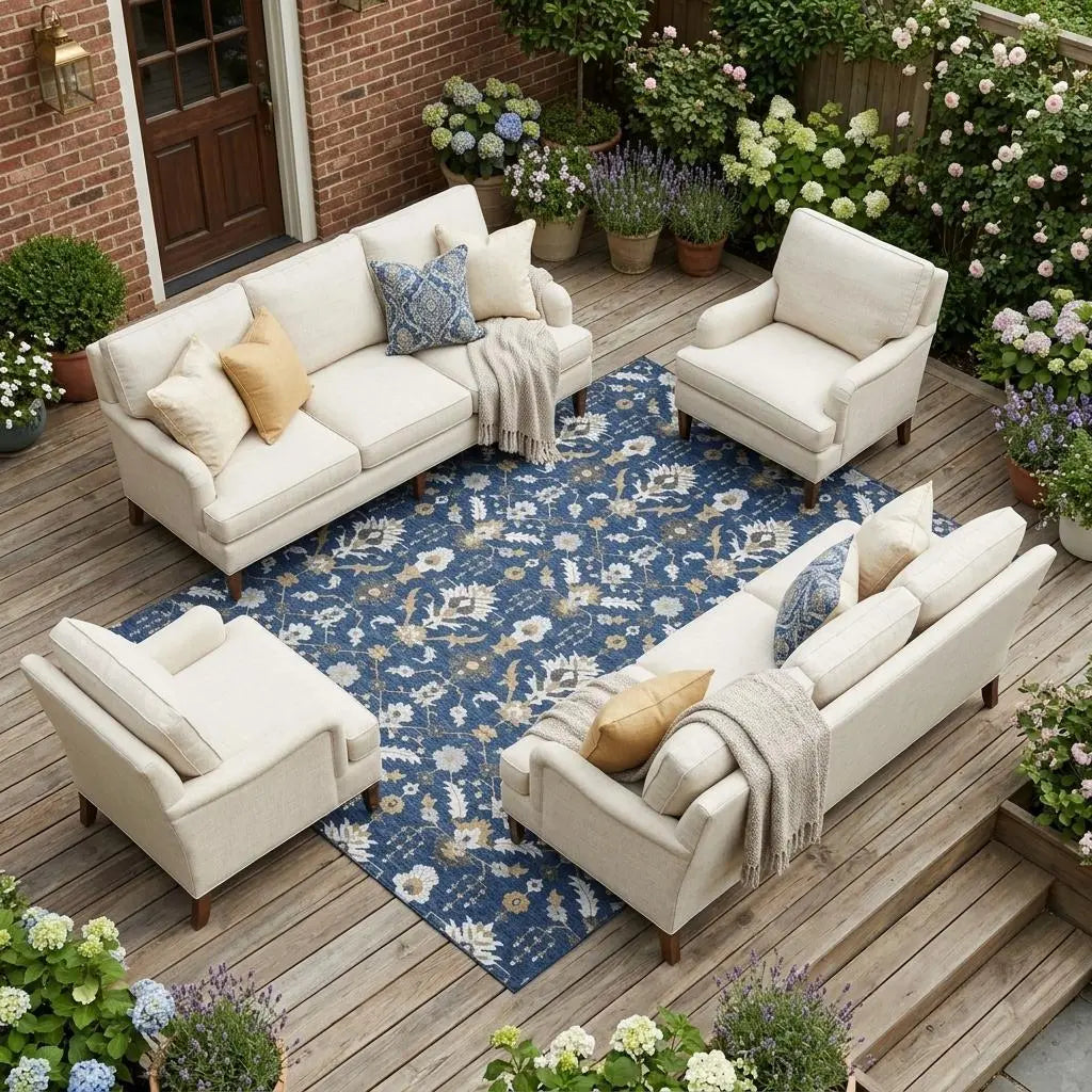 10' X 14' Navy Blue And Blue Oriental Washable Indoor Outdoor Area Rug Homeroots Outdoor