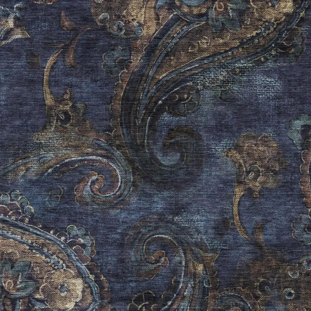 10' X 14' Navy Blue And Blue Paisley Washable Indoor Outdoor Area Rug Homeroots Outdoor