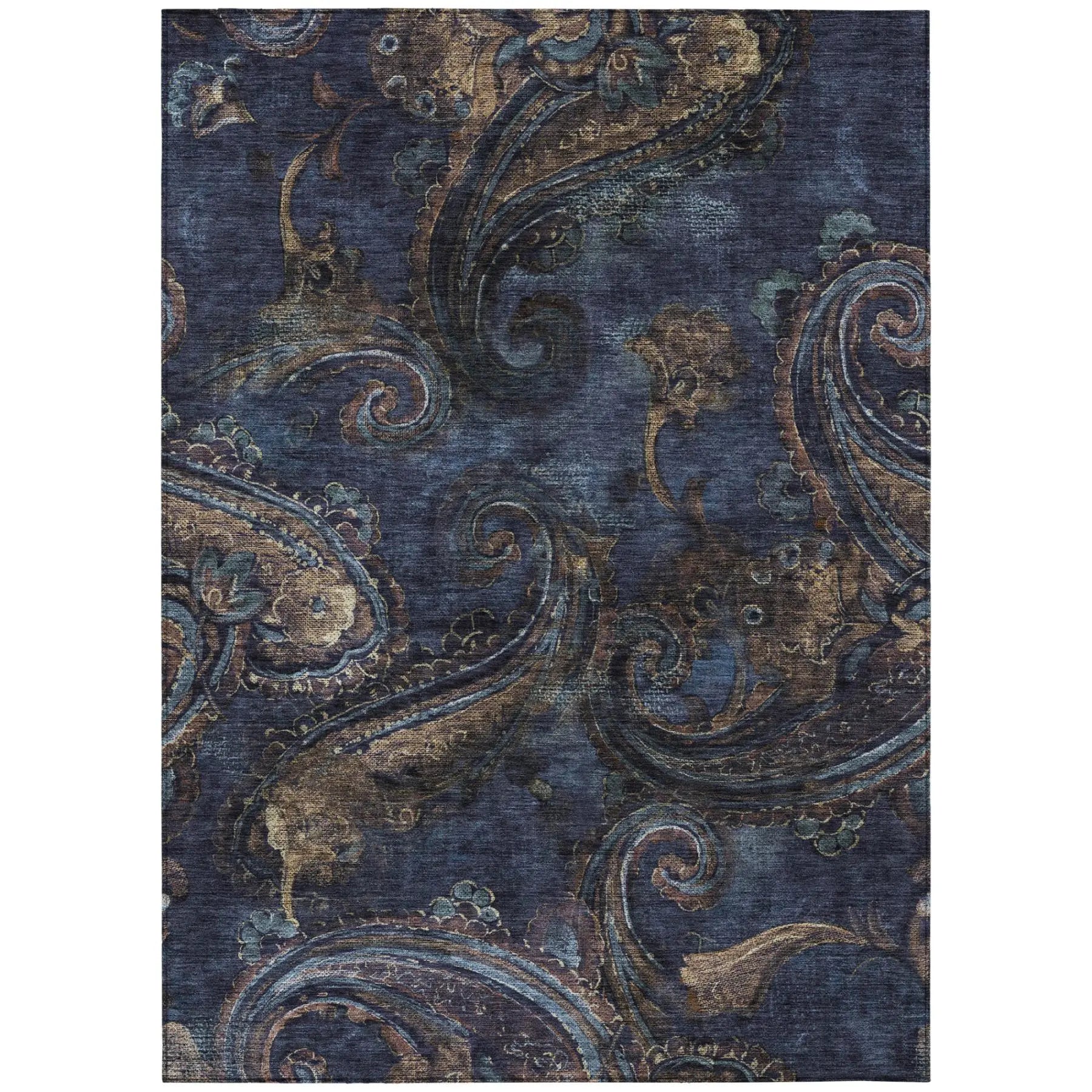 10' X 14' Navy Blue And Blue Paisley Washable Indoor Outdoor Area Rug Homeroots Outdoor