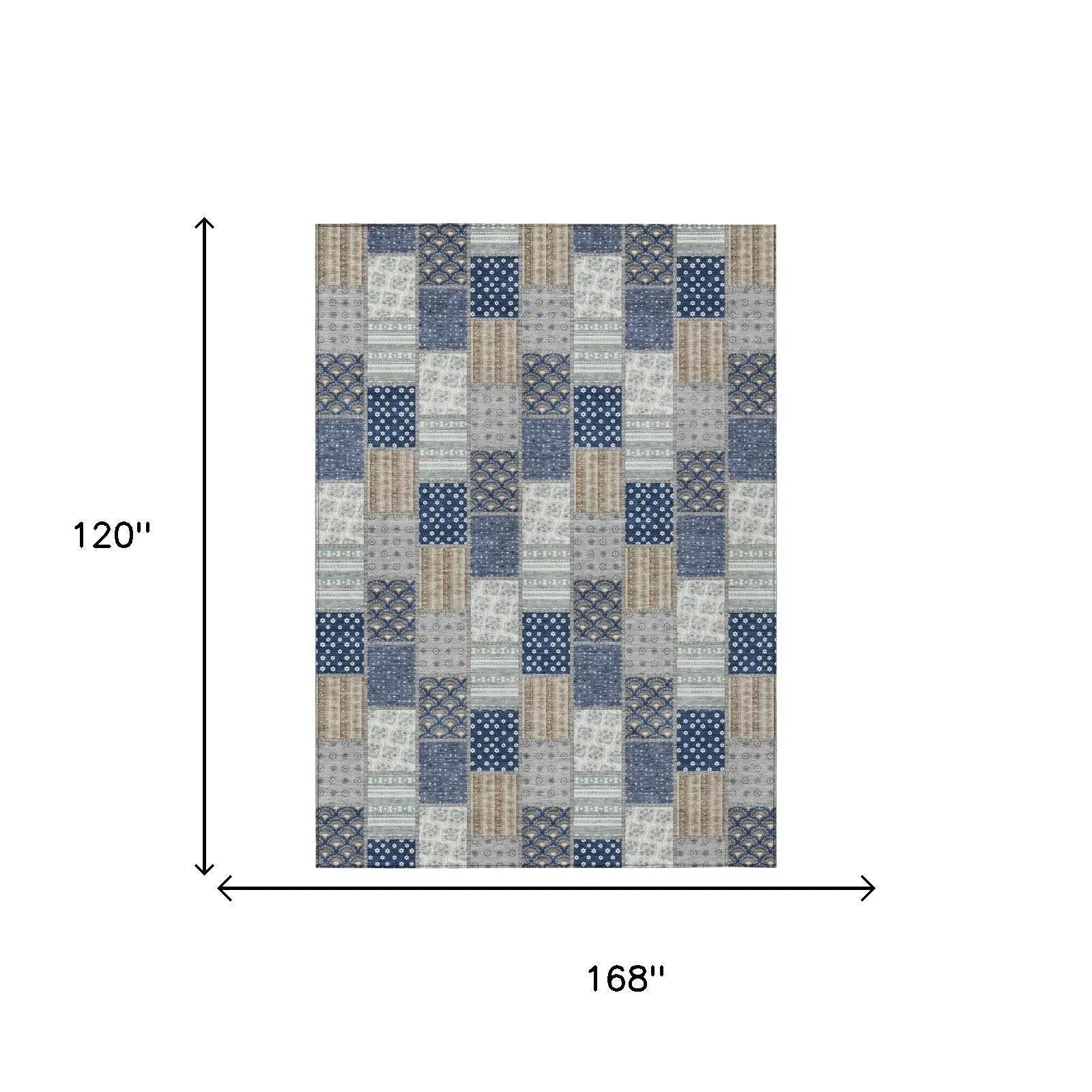 10' X 14' Navy Blue And Blue Patchwork Washable Indoor Outdoor Area Rug Homeroots Outdoor