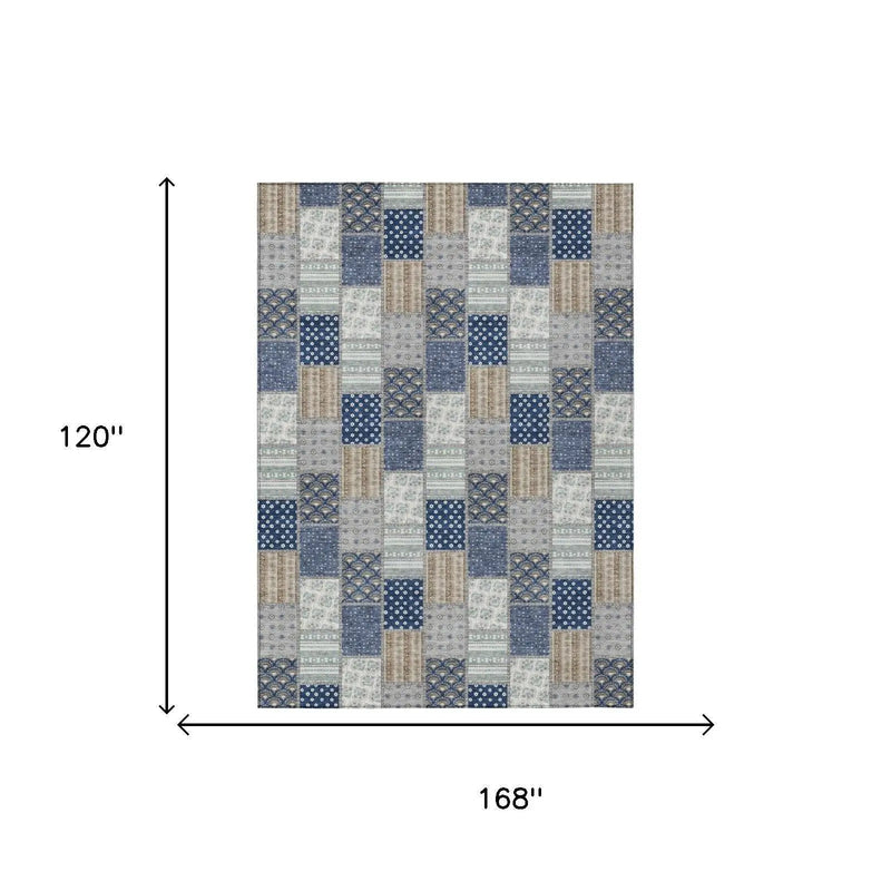 10' X 14' Navy Blue And Blue Patchwork Washable Indoor Outdoor Area Rug Homeroots Outdoor
