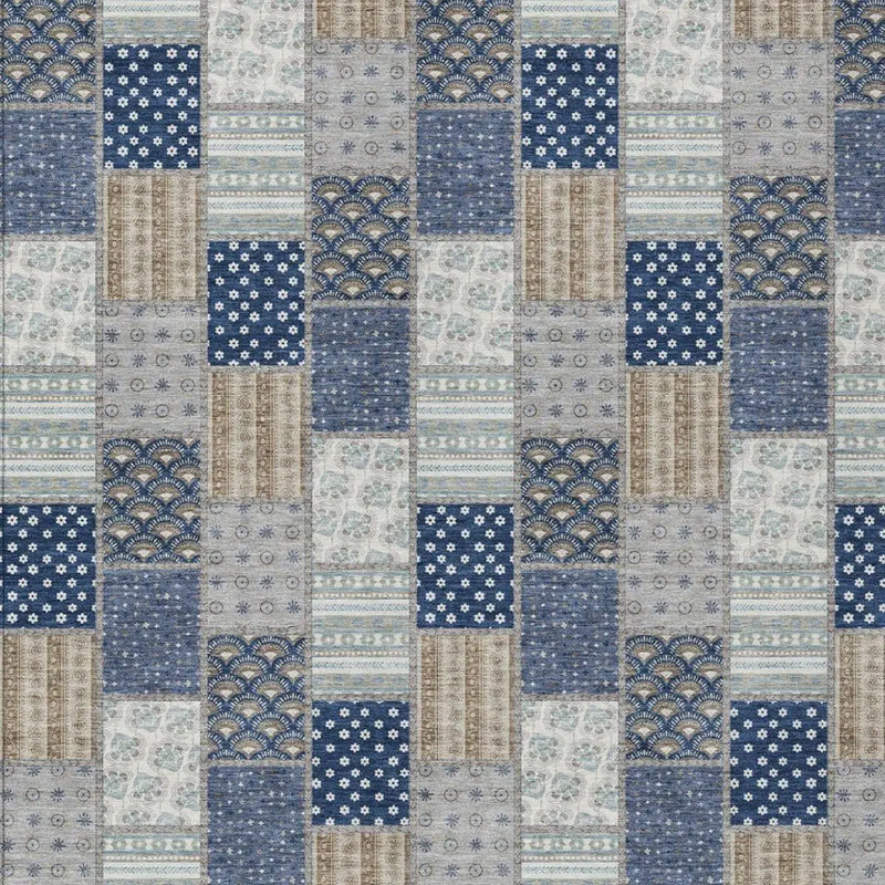 10' X 14' Navy Blue And Blue Patchwork Washable Indoor Outdoor Area Rug Homeroots Outdoor