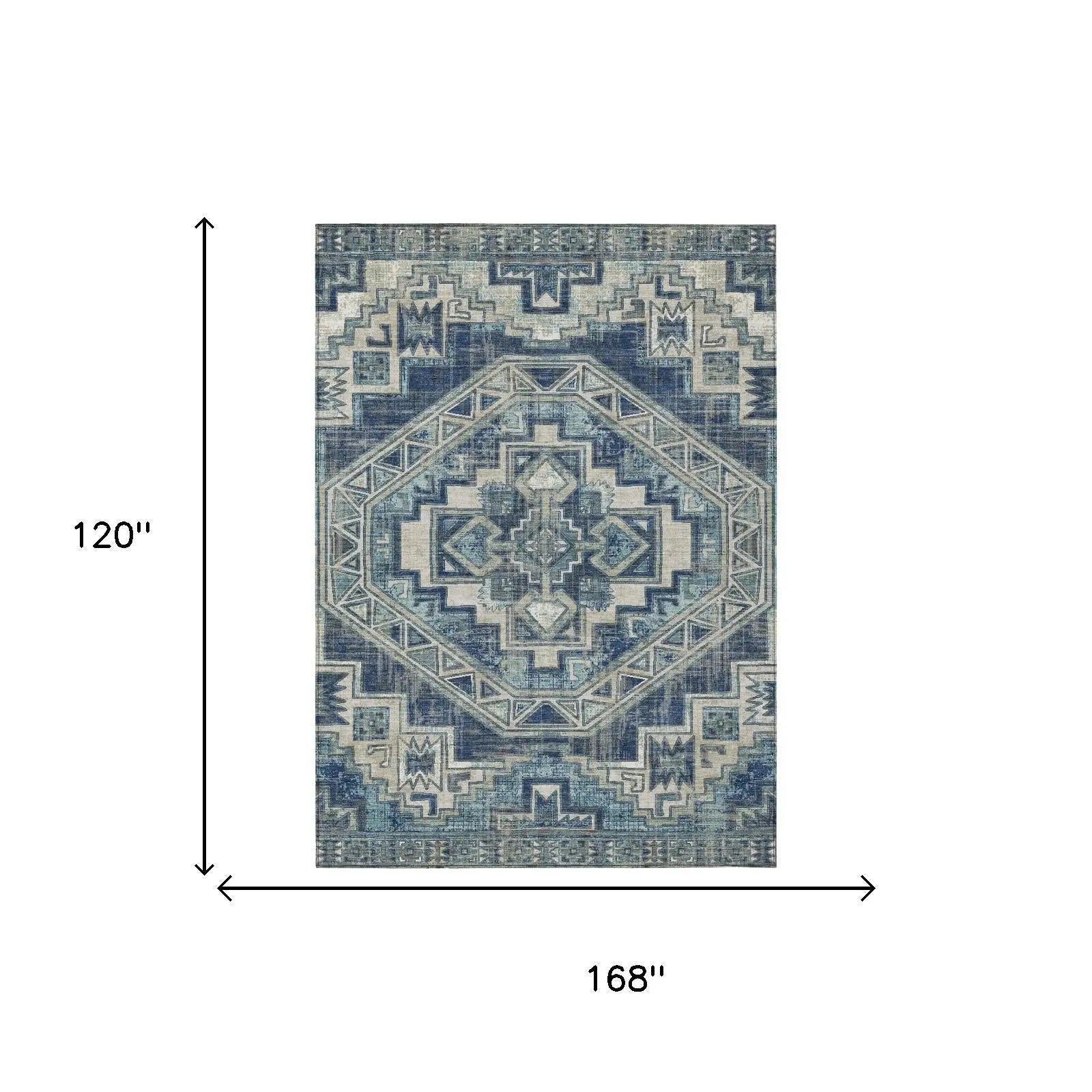 10' X 14' Navy Blue And Blue Southwestern Washable Indoor Outdoor Area Rug Homeroots Outdoor