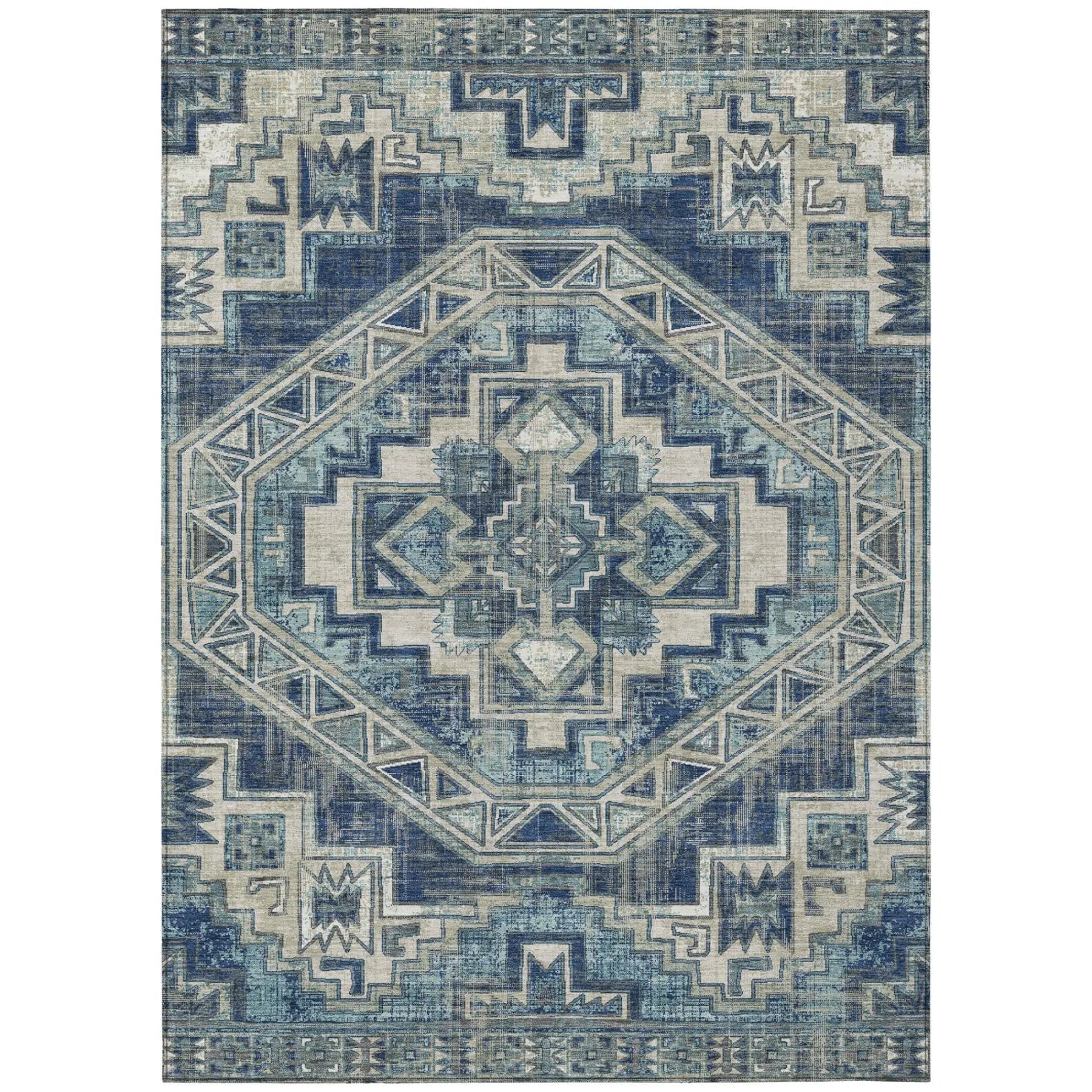 10' X 14' Navy Blue And Blue Southwestern Washable Indoor Outdoor Area Rug Homeroots Outdoor