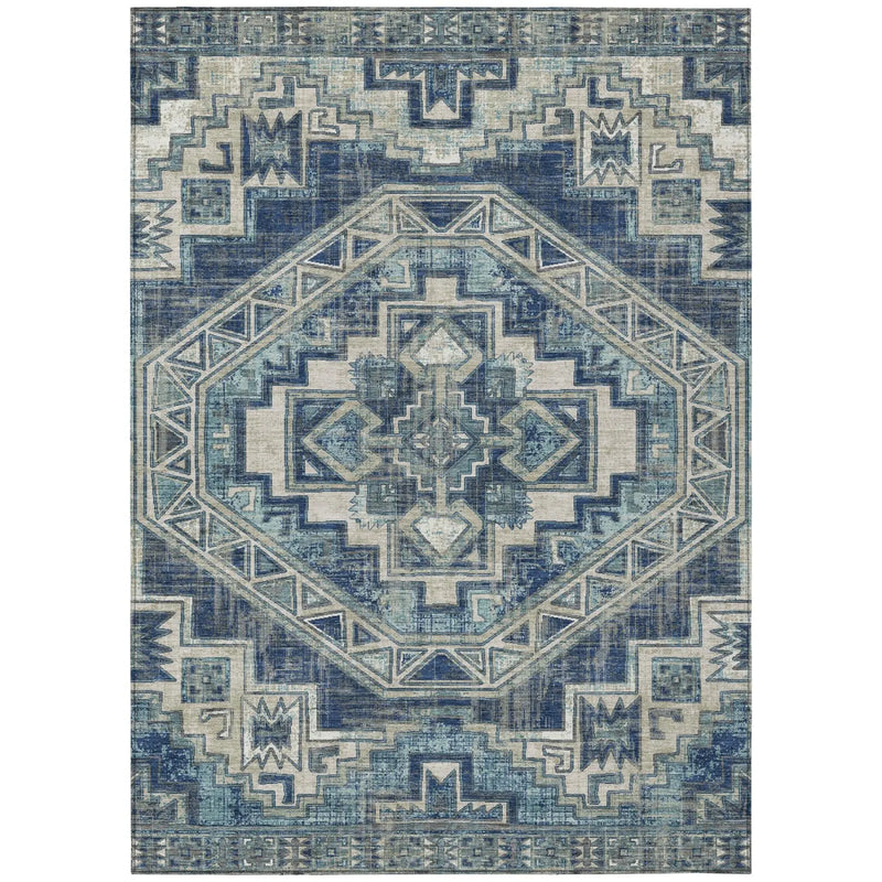 10' X 14' Navy Blue And Blue Southwestern Washable Indoor Outdoor Area Rug Homeroots Outdoor
