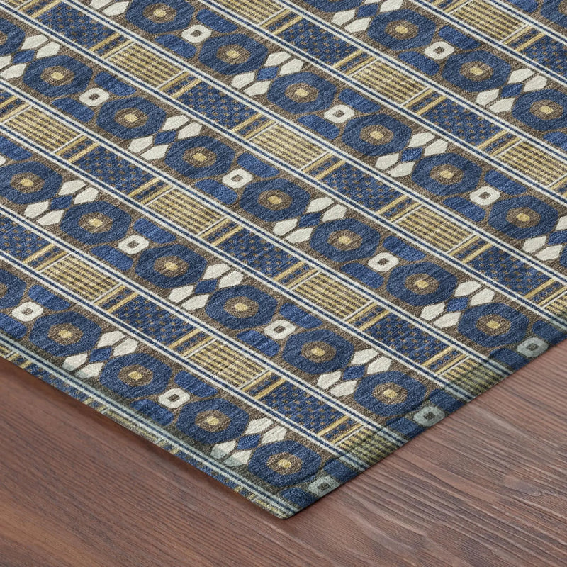 10' X 14' Navy Blue And Blue Striped Washable Indoor Outdoor Area Rug Homeroots Outdoor