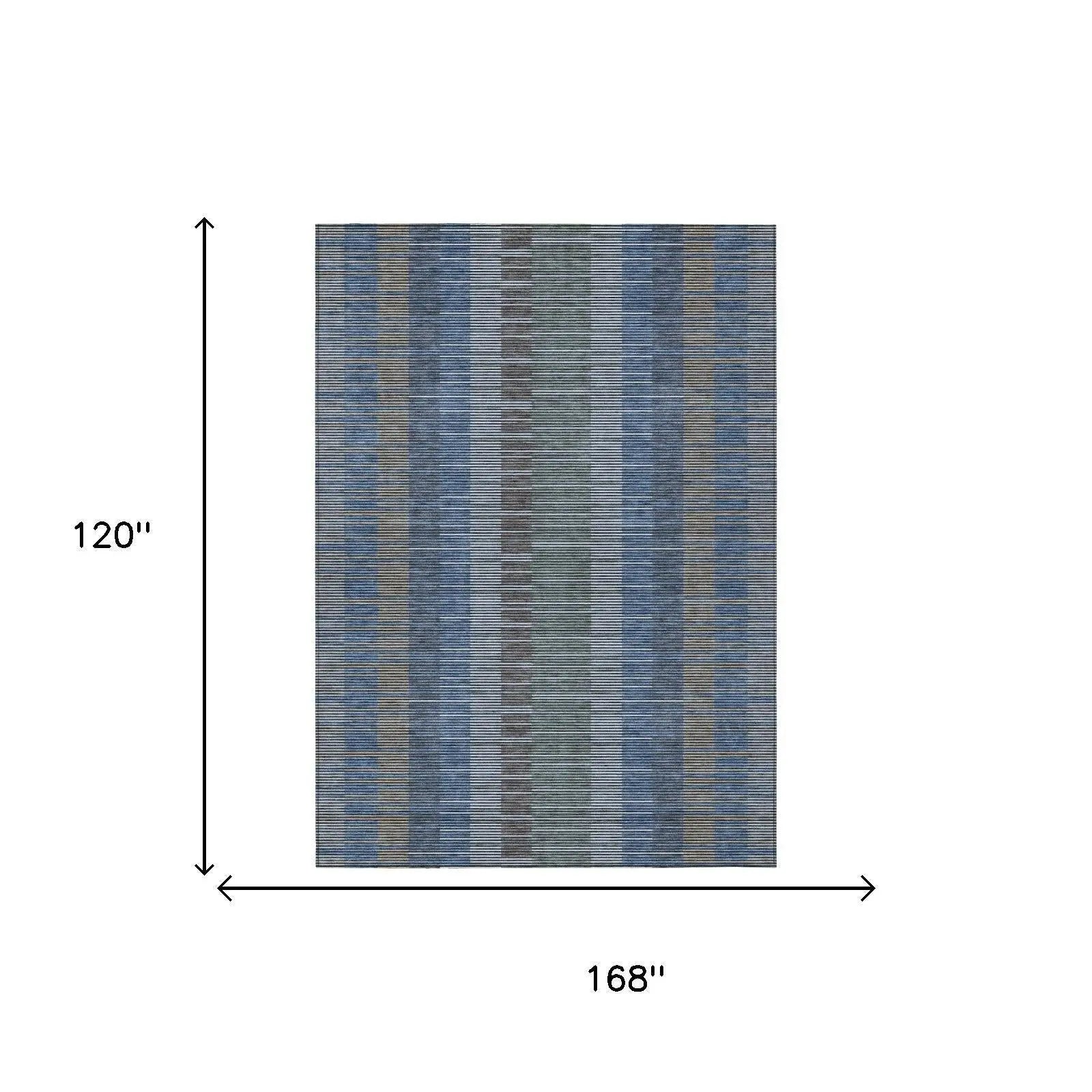 10' X 14' Navy Blue And Blue Striped Washable Indoor Outdoor Area Rug Homeroots Outdoor