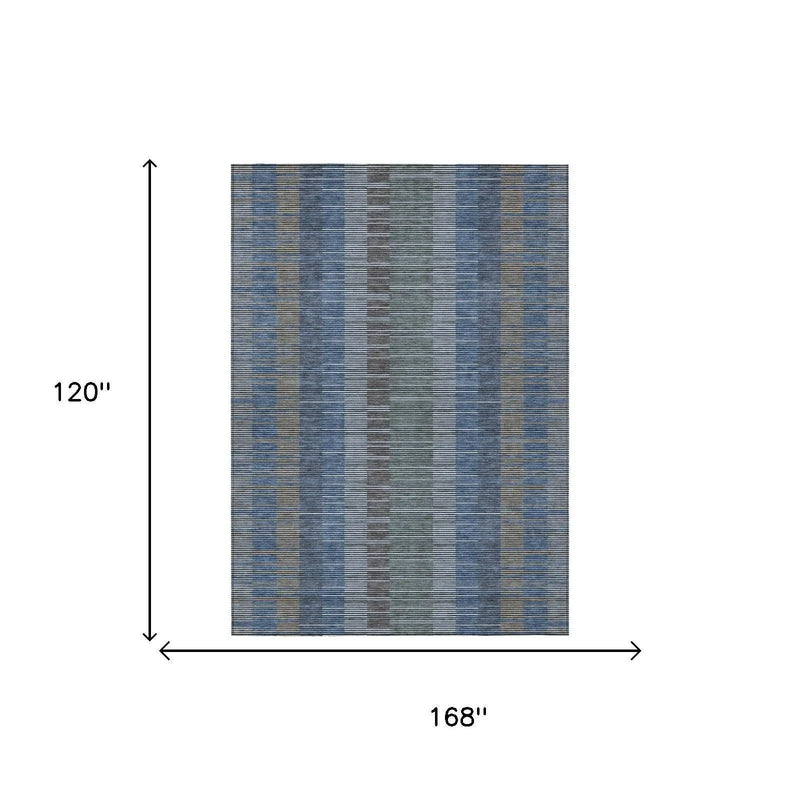 10' X 14' Navy Blue And Blue Striped Washable Indoor Outdoor Area Rug Homeroots Outdoor