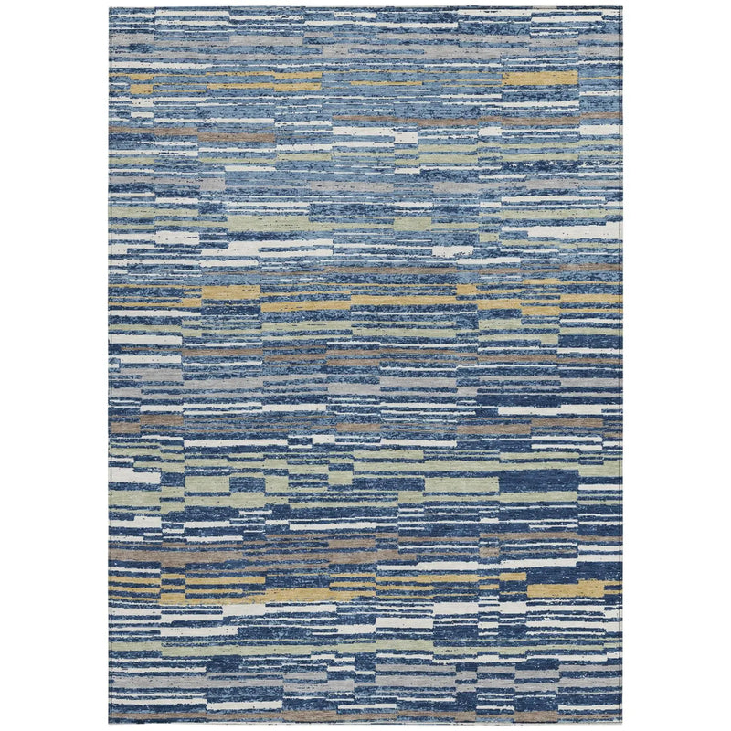 10' X 14' Navy Blue And Blue Striped Washable Indoor Outdoor Area Rug Homeroots Outdoor