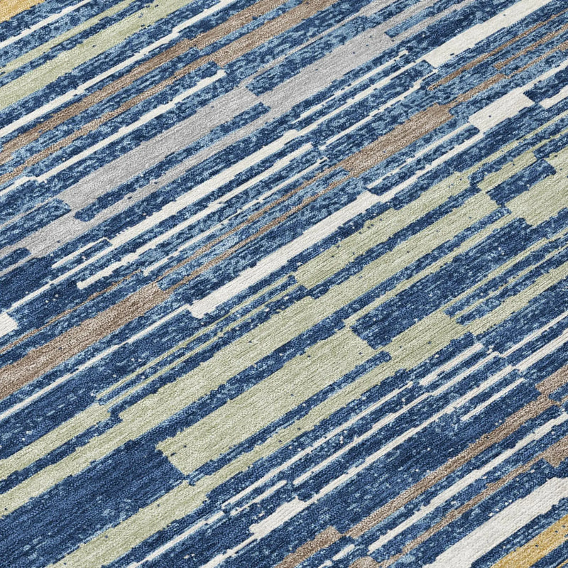 10' X 14' Navy Blue And Blue Striped Washable Indoor Outdoor Area Rug Homeroots Outdoor