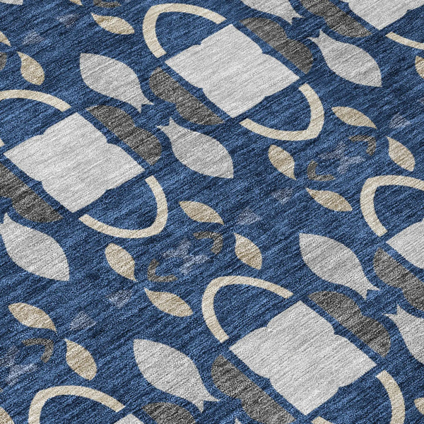 10' X 14' Navy Blue And Blue Striped Washable Indoor Outdoor Area Rug Homeroots Outdoor