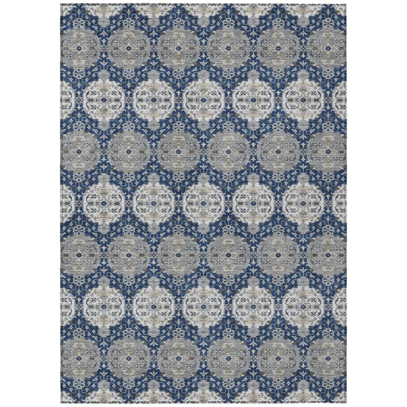 10' X 14' Navy Blue And Blue Striped Washable Indoor Outdoor Area Rug Homeroots Outdoor