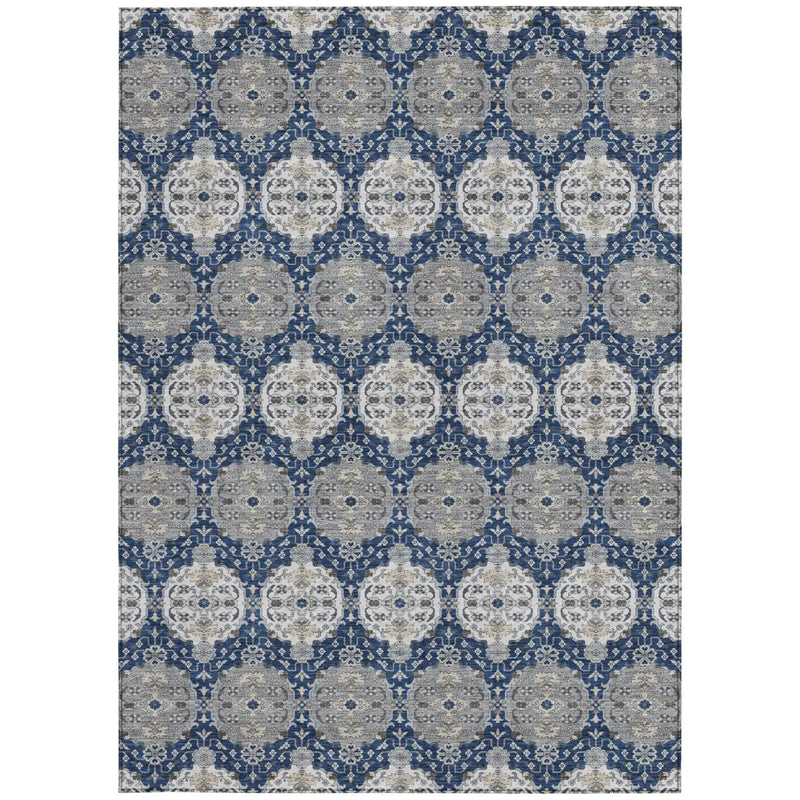 10' X 14' Navy Blue And Blue Striped Washable Indoor Outdoor Area Rug Homeroots Outdoor