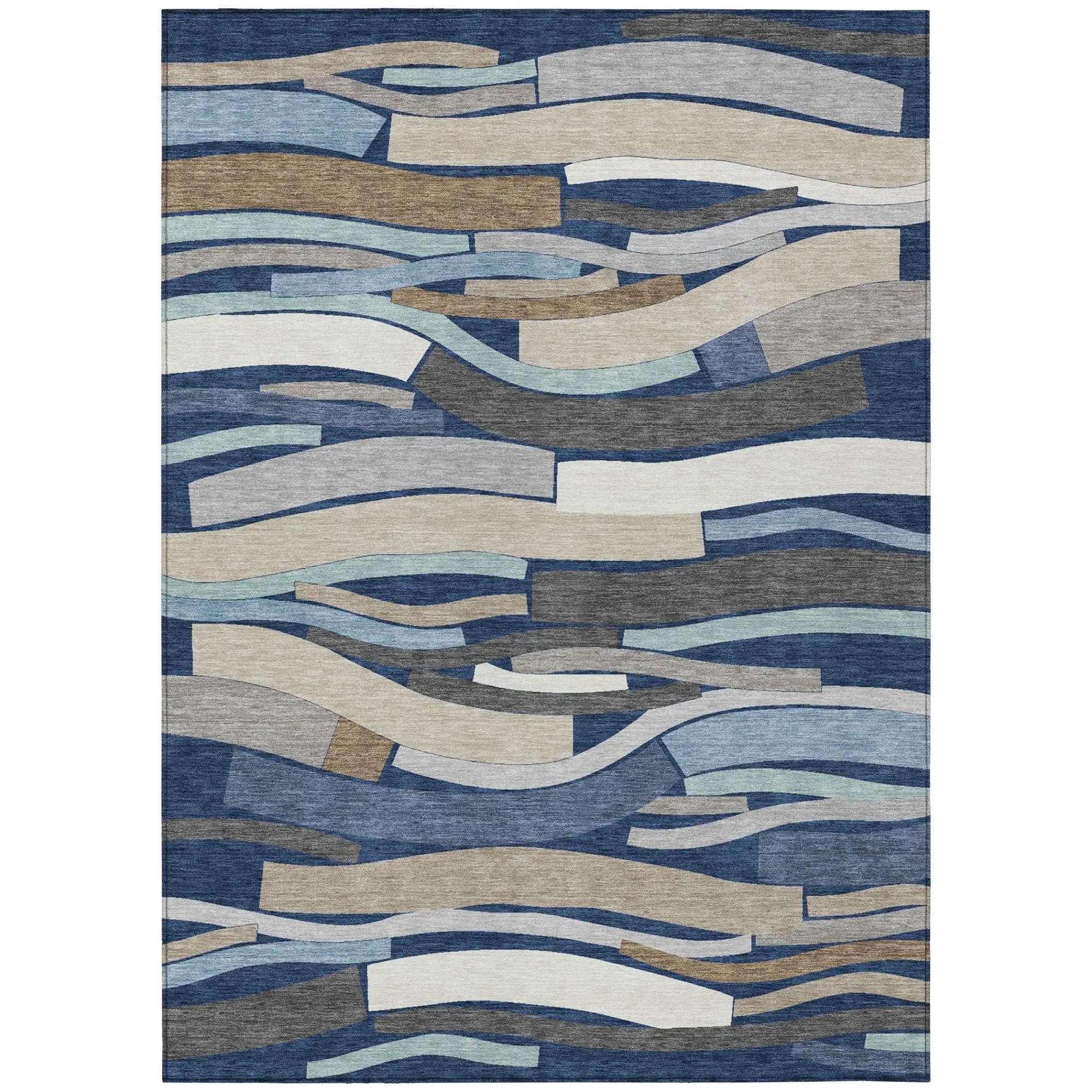 10' X 14' Navy Blue And Blue Striped Washable Indoor Outdoor Area Rug Homeroots Outdoor