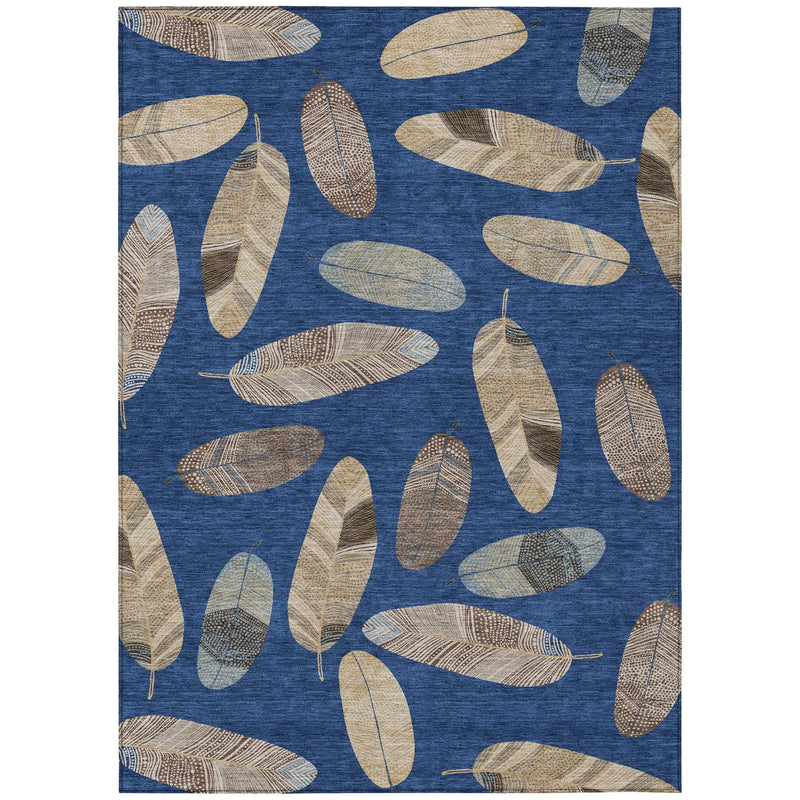 10' X 14' Navy Blue And Brown Botanical Leaves Washable Indoor Outdoor Area Rug Homeroots Outdoor