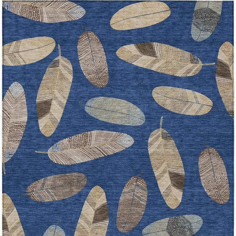 10' X 14' Navy Blue And Brown Botanical Leaves Washable Indoor Outdoor Area Rug Homeroots Outdoor