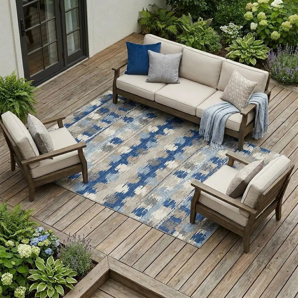 10' X 14' Navy Blue And Charcoal Abstract Washable Indoor Outdoor Area Rug Homeroots Outdoor