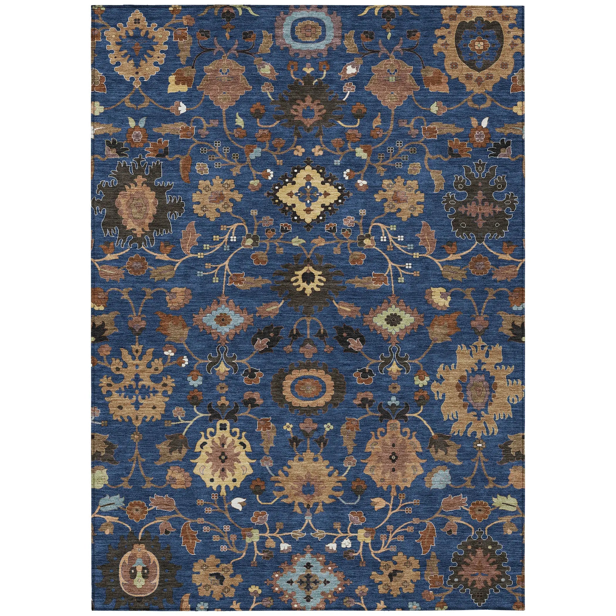 10' X 14' Navy Blue And Copper Floral Medallion Washable Indoor Outdoor Area Rug Homeroots Outdoor