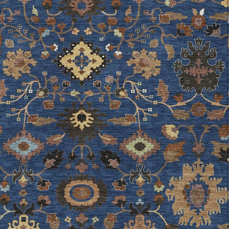 10' X 14' Navy Blue And Copper Floral Medallion Washable Indoor Outdoor Area Rug Homeroots Outdoor