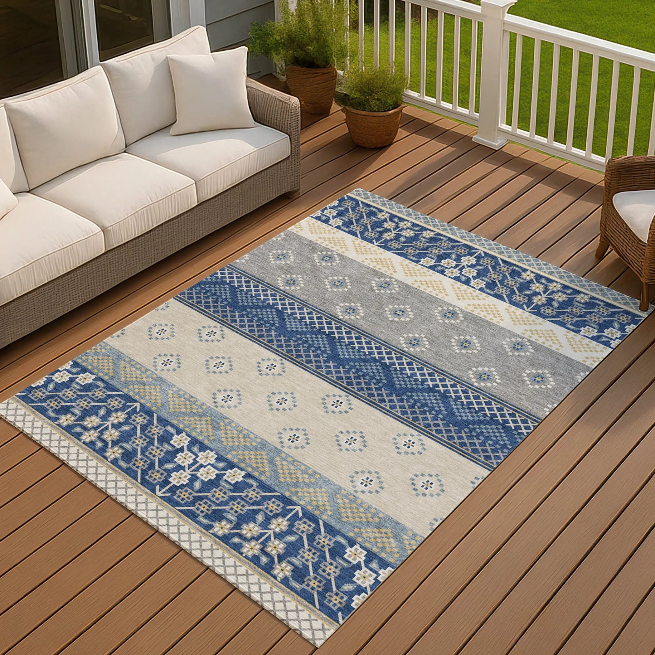 10' X 14' Navy Blue And Copper Striped Washable Indoor Outdoor Area Rug Homeroots Outdoor