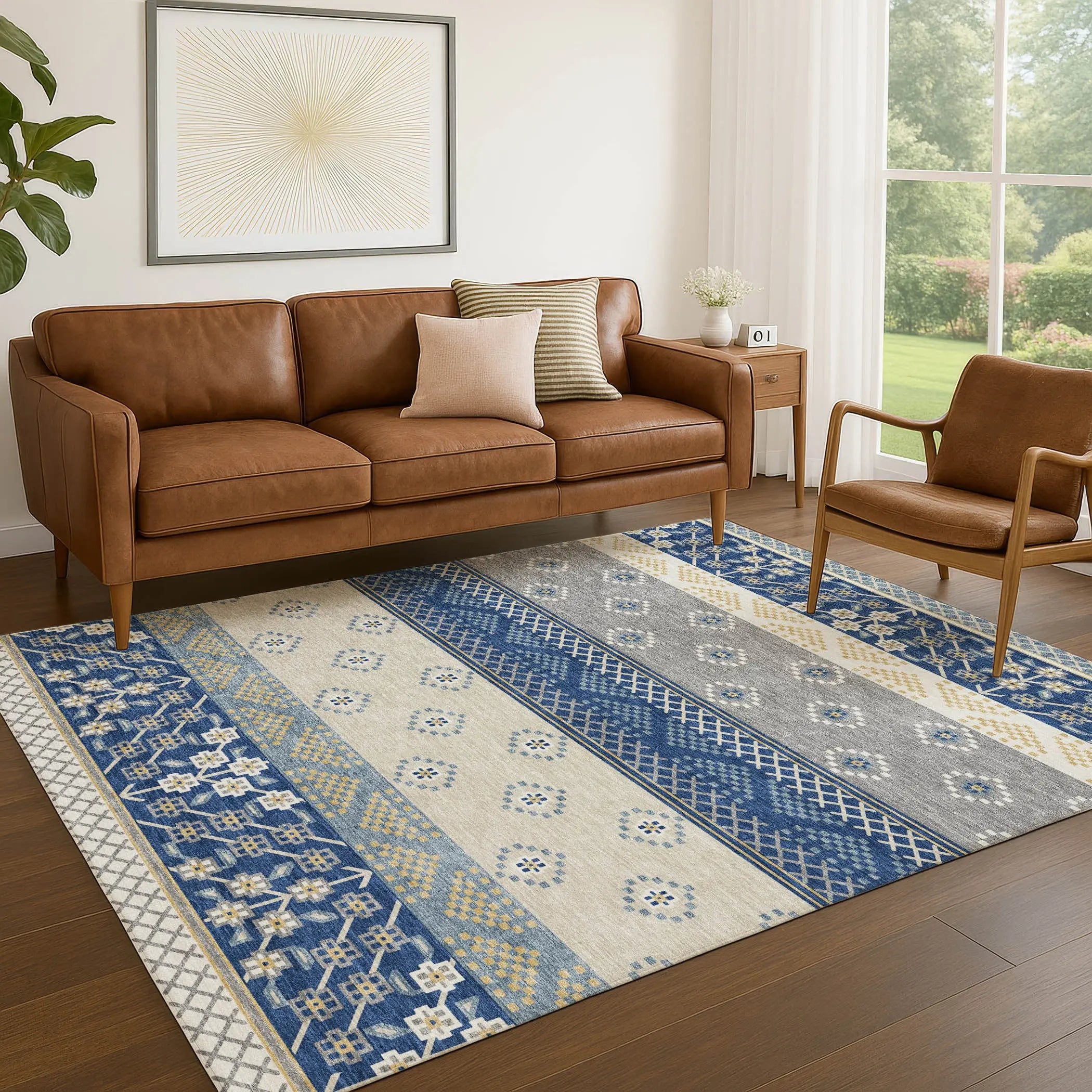 10' X 14' Navy Blue And Copper Striped Washable Indoor Outdoor Area Rug Homeroots Outdoor