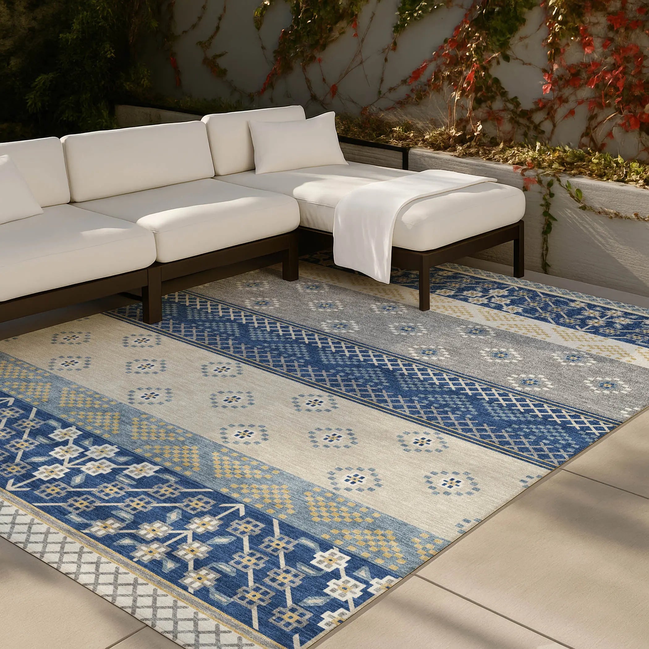 10' X 14' Navy Blue And Copper Striped Washable Indoor Outdoor Area Rug Homeroots Outdoor